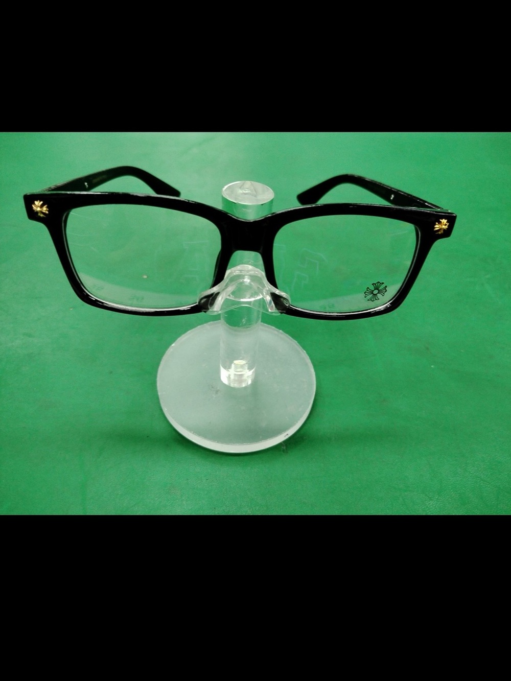 Chrome Hearts Black Square Men's Eyeglass Frames with Gold Accents